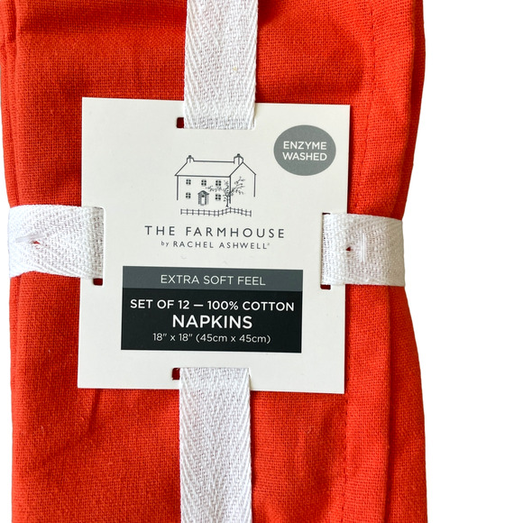 12pc Rachel Ashwell Farmhouse Cotton Dinner Napkins 18x18 Orange NEW - Picture 10 of 11